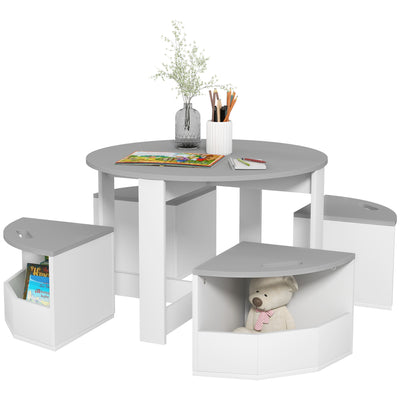 5 Piece Kids Table and Chairs Set with Storage for Toddlers Age 3 8 Grey by Aiyaplay