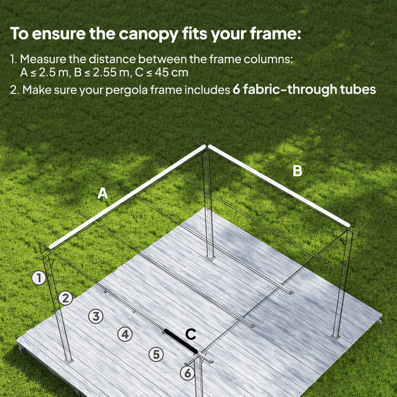 Replacement Canopy for 3x3m Retractable Pergola Frame UV Resistant, Brown