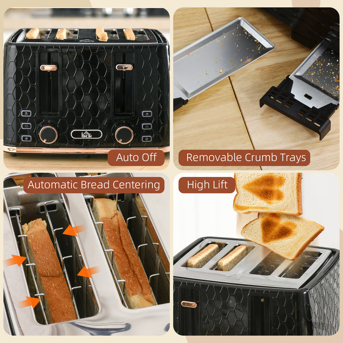 Black 4 Slice Toaster 1600W With 7 Browning Levels and Removable Crumb Tray by HOMCOM