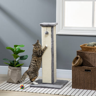 Vertical Cat Scratching Post with Sisal Rope Hanging Toy and Soft Plush for Kittens Grey