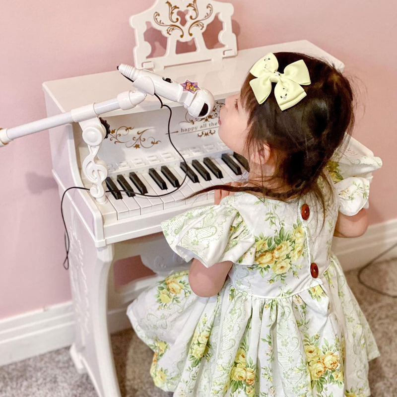 White 37 Key Kids Electronic Piano Set With Stool Microphone And Music Stand AOSOM