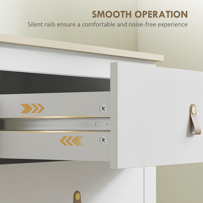 4 Drawer Chest of Drawers with PU Leather Handles and Smooth Metal Runners, White