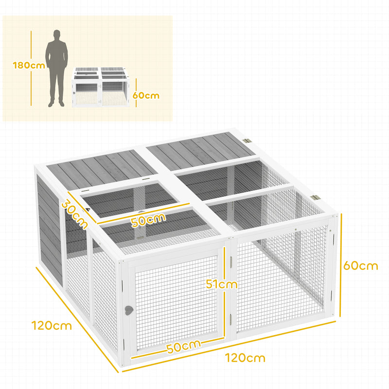 Wooden Rabbit Hutch With Foldable Roof For Outdoor Use, Light Grey