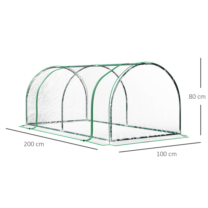 Set of 2 Clear Tunnel Greenhouses with Roll-up Door Steel Frame and Plastic Cover by Outsunny