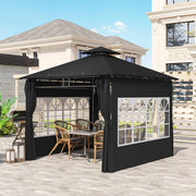 3 x 3 m Black Metal Garden Gazebo With Double Roof and Removable Sidewalls by Outsunny