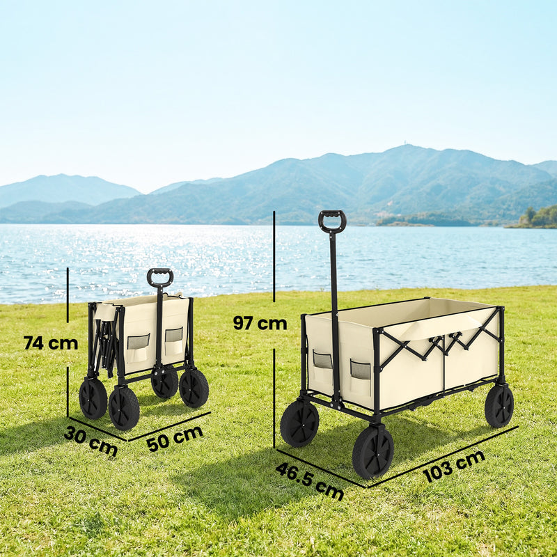 Folding Festival Trolley for Easy Transport of Camping Gear and Garden Tools Khaki Outsunny