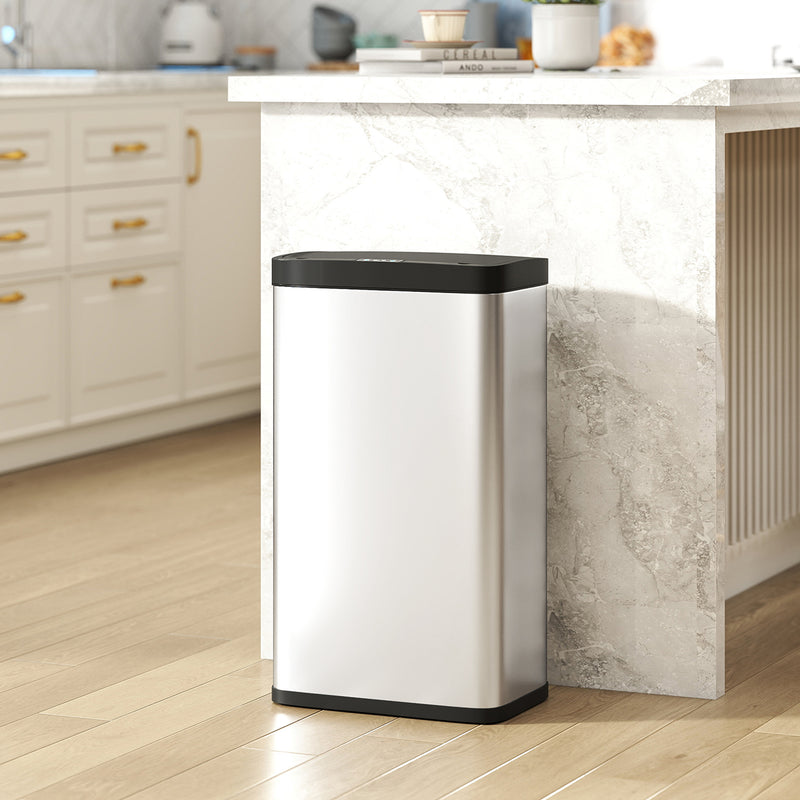 45L Motion Sensor Kitchen Bin with Soft Close Lid for Home or Office Use Silver AOSOM
