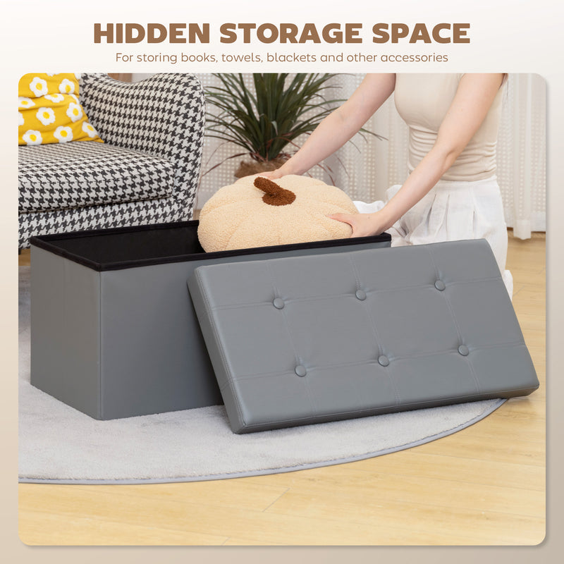 Foldable Storage Ottoman Bench With 89L Capacity Ideal For Bedroom Or Hallway Grey