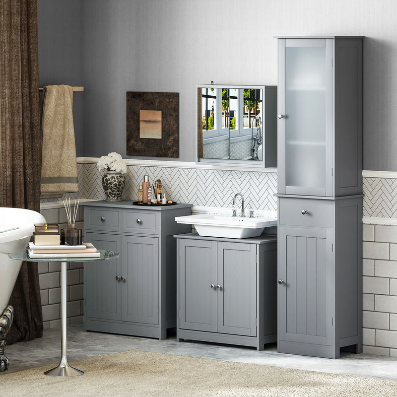 Tall Bathroom Storage Cabinet with Drawer and 3 Tier Shelves Slim Freestanding Unit Grey
