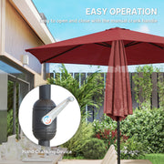 Wine Red Garden Parasol with Tilt and Crank, Sun Protection and UPF30+ Shade Outsunny