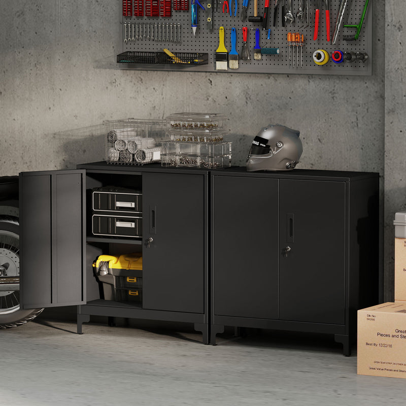 Metal Storage Cabinet with Lockable Doors for Secure Home Office or Garage Organisation Black