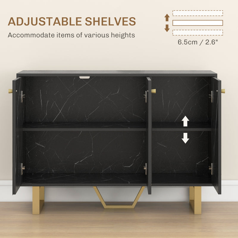 Modern Sideboard Storage Cabinet With Adjustable Shelves For Home Organisation, Black Marble Tone