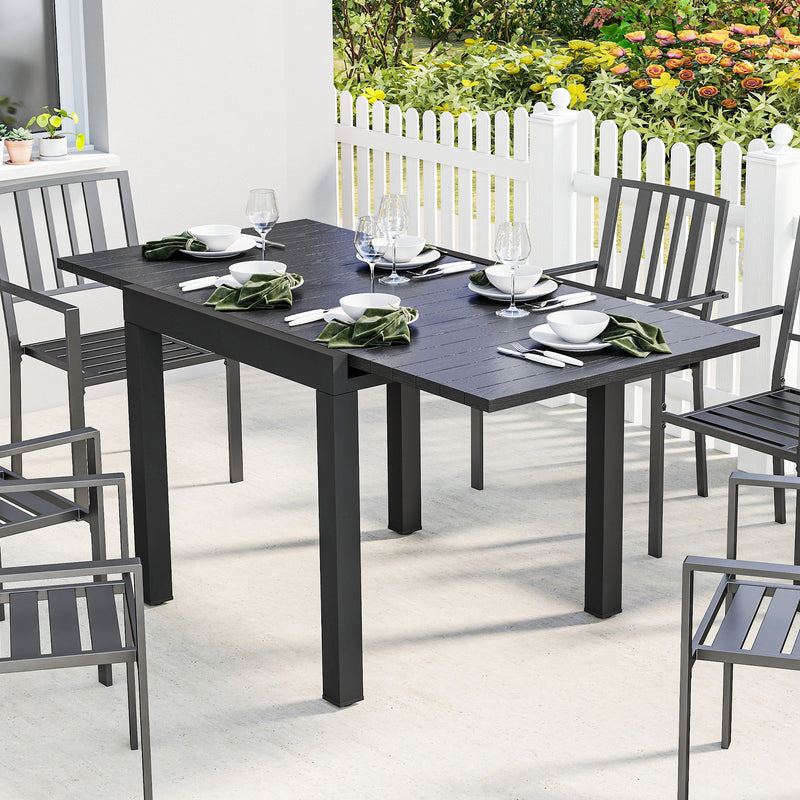 Extendable Outdoor Dining Table for 4 to 6 People with Easy Clean Wood Effect Top Black