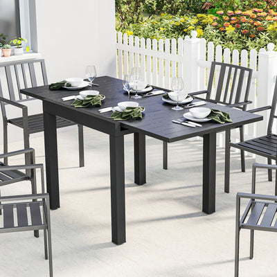 Extendable Outdoor Dining Table for 4 to 6 People with Easy Clean Wood Effect Top Black Outsunny