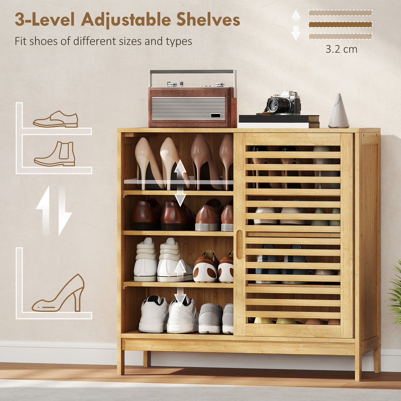 Hallway Shoe Cupboard with Sliding Louvered Doors, Recessed Handled, Adjustable Shelves, Natural