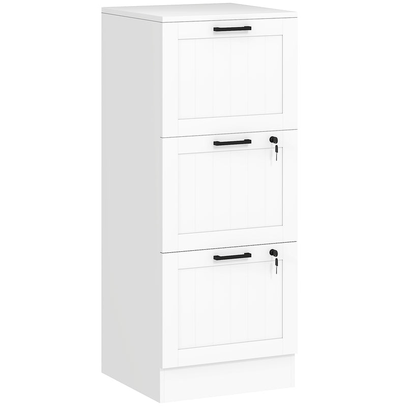 3 Drawer Filing Cabinet with Lock and Adjustable File Rails for Home Office Storage White