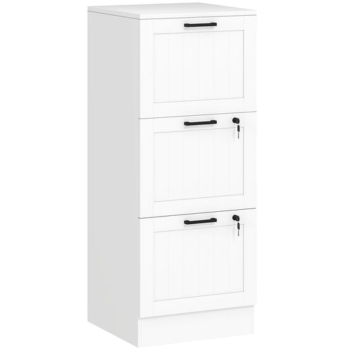 3 Drawer Filing Cabinet with Lock and Adjustable File Rails for Home Office Storage White
