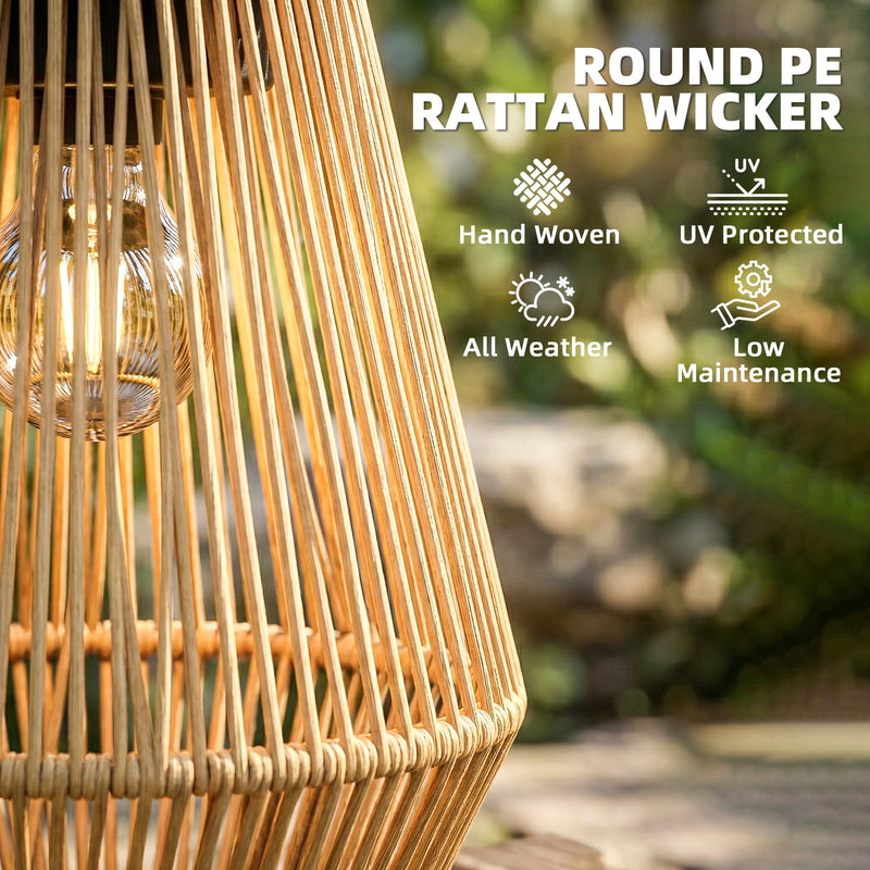 Outdoor Rattan Solar Lanterns Set of 2 for Easy Warm Garden Lighting Brown Outsunny