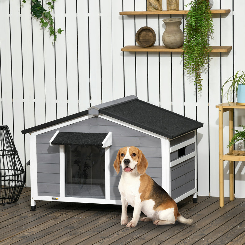 Wooden Dog Kennel for Medium Dogs Raised Outdoor Shelter Weatherproof Design Grey