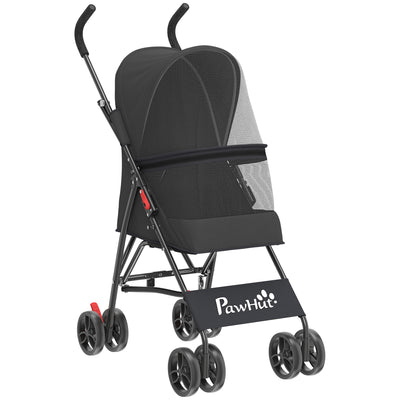 Pet Stroller for Small Dogs or Cats with Foldable Frame and Secure Leash Black AOSOM
