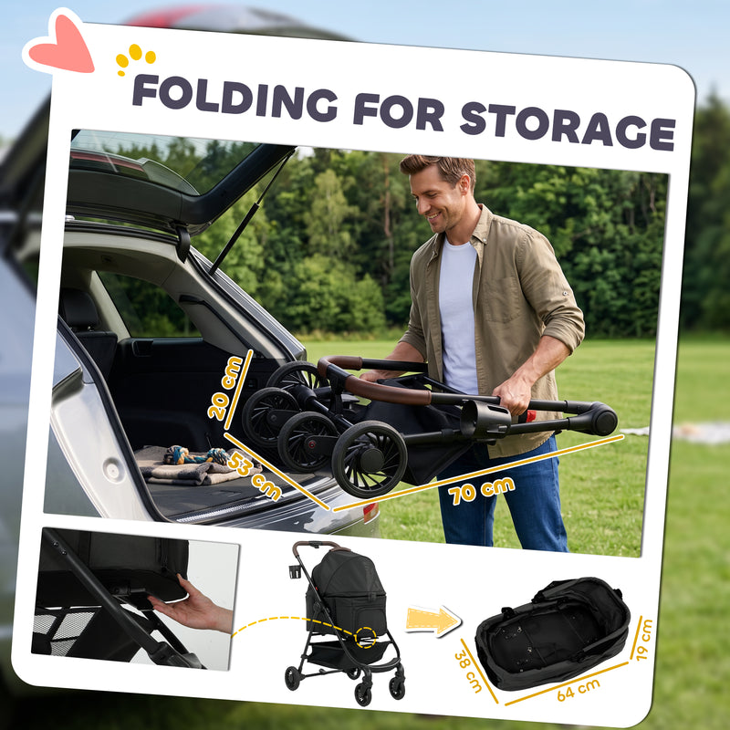 3-in-1 Pet Stroller for Small Dogs and Cats with Foldable Frame and Car Seat Black