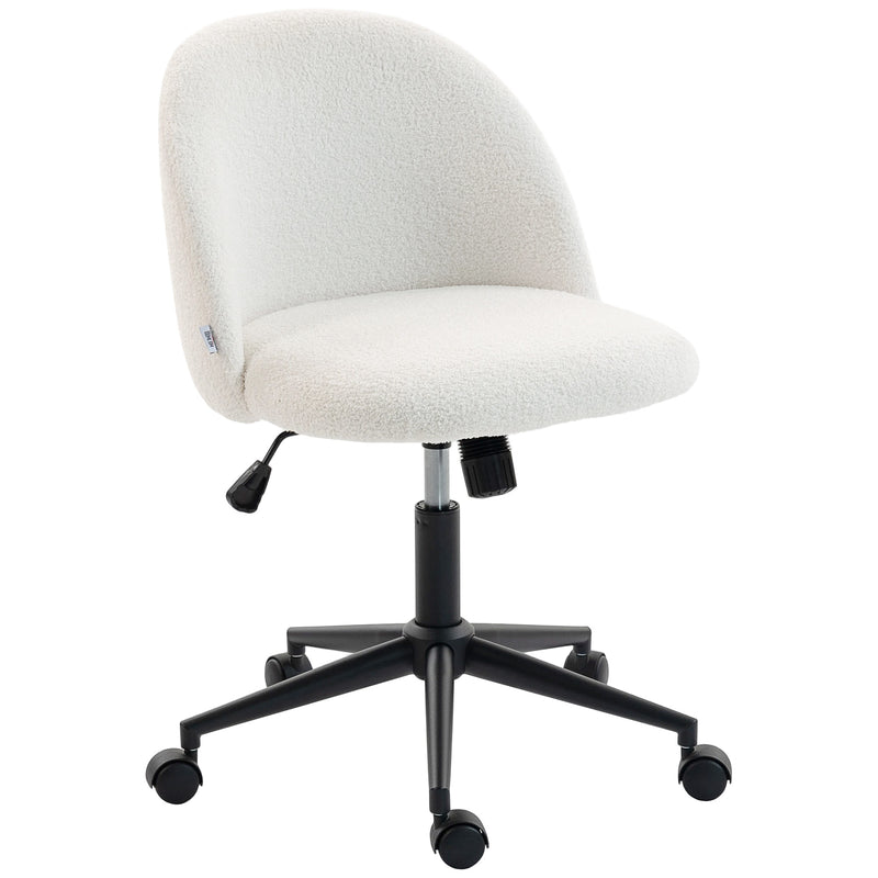 Teddy Fleece Swivel Office Chair With Wheels And Adjustable Height For Home Cream White AOSOM