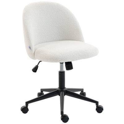 Teddy Fleece Swivel Office Chair With Wheels And Adjustable Height For Home Cream White AOSOM