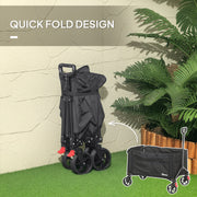 Black 150L Folding Trolley Wagon with Brakes and Adjustable Handle by Outsunny