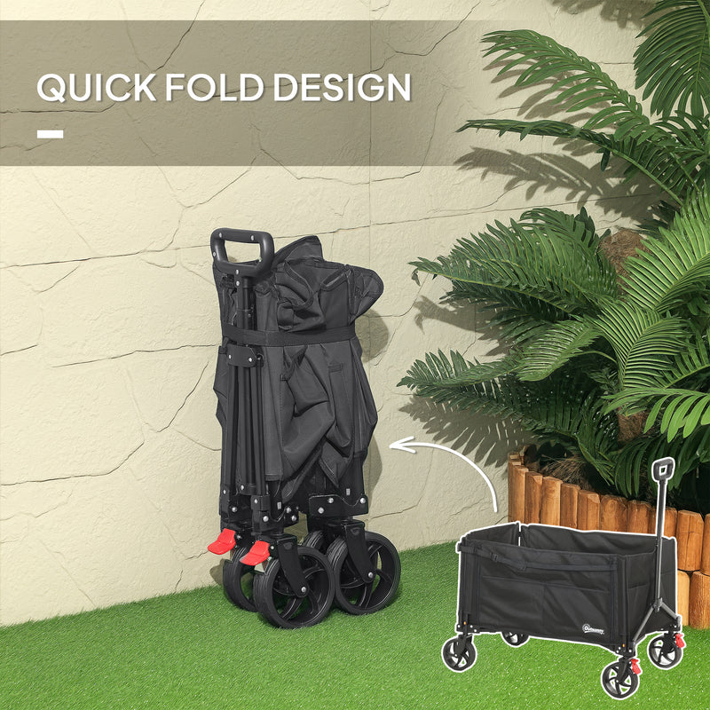Black 150L Folding Trolley Wagon with Brakes and Adjustable Handle by Outsunny