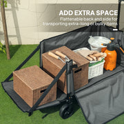 Grey 150L Folding Trolley Wagon with Wheels Brakes and Adjustable Handle by Outsunny