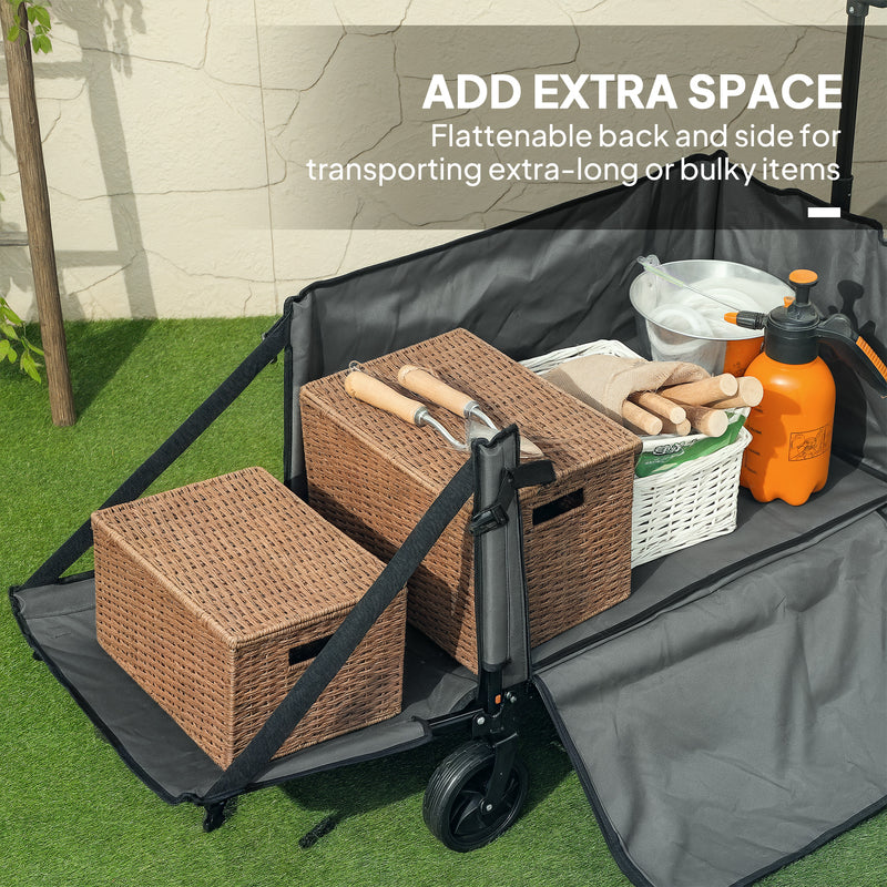 Grey 150L Folding Trolley Wagon with Wheels Brakes and Adjustable Handle by Outsunny