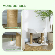Indoor Cat Tree with Jute Scratching Post and Hanging Toy Balls for Play, White