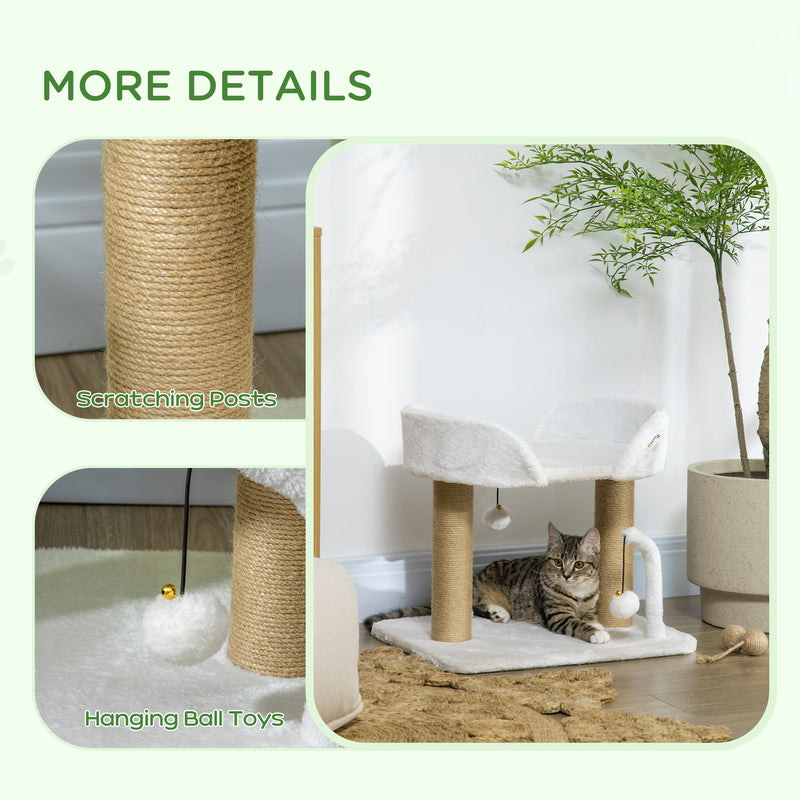 Indoor Cat Tree with Jute Scratching Post and Hanging Toy Balls for Play, White