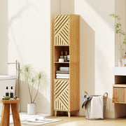 Tall Bathroom Storage Cabinet With Shelves and Cupboard Ideal for Small Spaces, Natural
