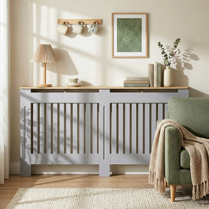Radiator Cover with Shelf for Extra Storage and Safety Slatted Front Grey Homcom
