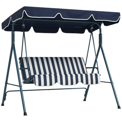Blue 3 Seater Garden Swing Chair with Adjustable Canopy and Cushions for Outdoor Relaxing