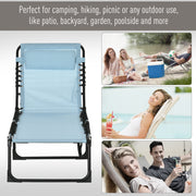 Baby Blue Folding Sun Lounger with 4 Position Reclining Backrest for Camping or Garden