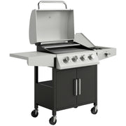 4 Burner Gas BBQ Grill with Side Burner and Warming Rack for Easy Outdoor Cooking Black Outsunny