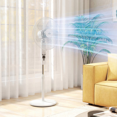Pedestal Fan with Remote Control and Quiet Sleep Mode for Bedrooms and Living Rooms White AOSOM