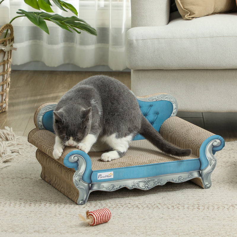 Light Blue 2-in-1 Cat Scratcher with Catnip for Indoor Cats by PawHut