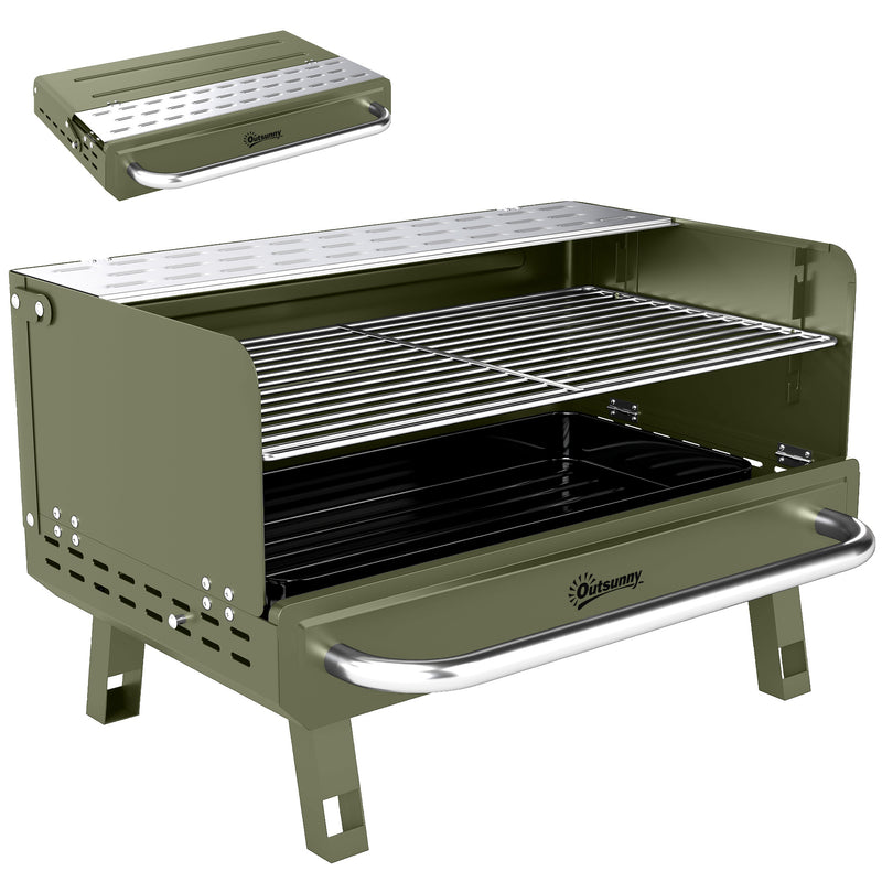Portable Charcoal BBQ Grill for Easy Outdoor Cooking with Folding Side Shelf Green