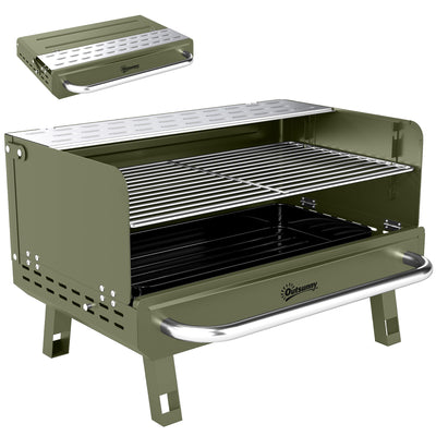 Portable Charcoal BBQ Grill for Easy Outdoor Cooking with Folding Side Shelf Green Outsunny
