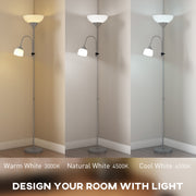 LED Floor Lamp with Adjustable Reading Light Ideal for Living Rooms or Bedrooms Silver Tone