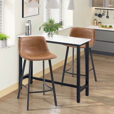 Set of 2 Upholstered Bar Stools with Backrest for Kitchen or Dining Room Brown