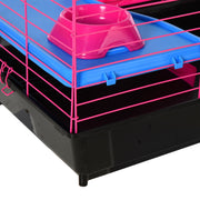 Small Animal Metal Cage With Tunnels For Hamsters And Guinea Pigs Pink AOSOM