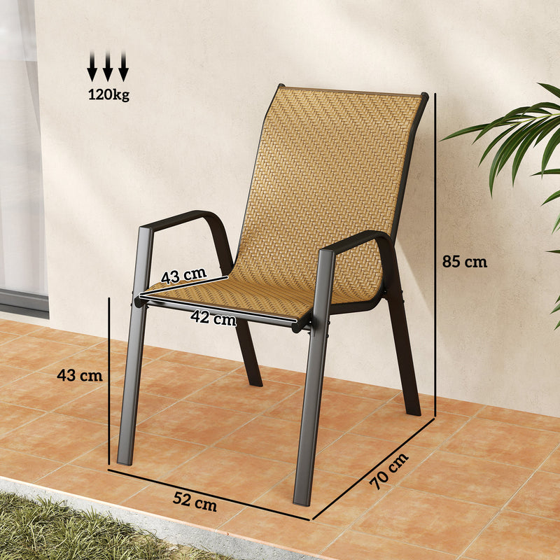 Khaki Set 4 of Stackable Rattan Garden Chairs With Breathable Mesh backs