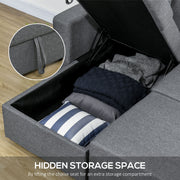 3 Seater Corner Sofa Bed with Storage and Reversible Chaise Lounge for Living Room Dark Grey