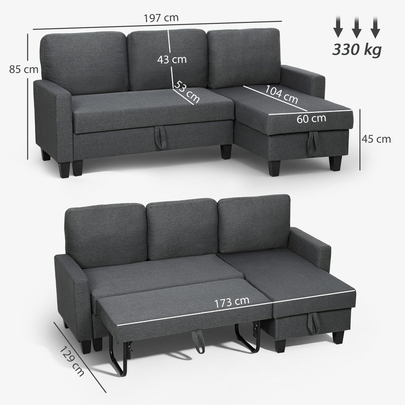 Three Seater Sofa Bed With Hidden Storage Ideal For Guest Rooms Or Lounges Charcoal Grey