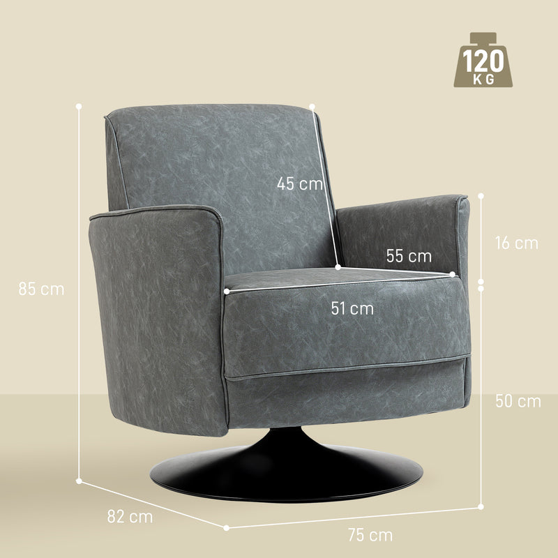 Swivel Accent Chair With Thick Upholstered Padding For Living Room Comfort Grey