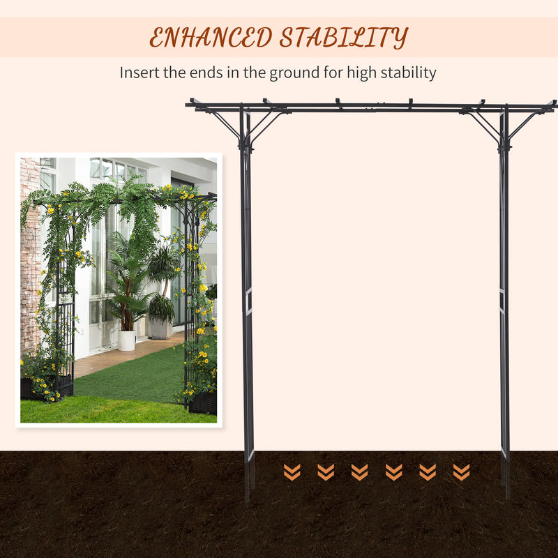 Metal Garden Arch with Trellis Sides for Climbing Plants and Outdoor Decor Dark Grey Outsunny